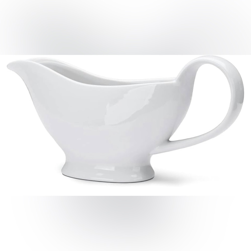 WishDeco White Gravy Boat, 200ml/8oz Ceramic boat with Smooth Handle